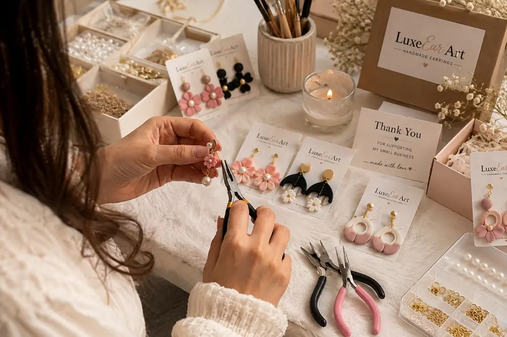 Polymer clay earrings being handcrafted