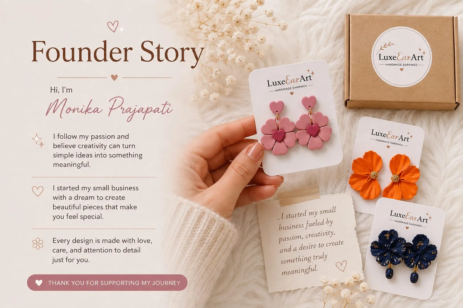 The founder of LuxeEarArt with handmade earrings